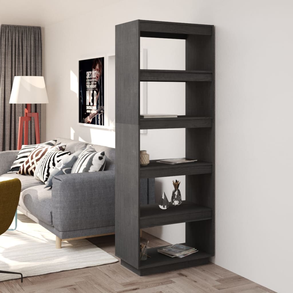 bogreol/rumdeler 60x35x167 cm massivt fyrretræ grå billede