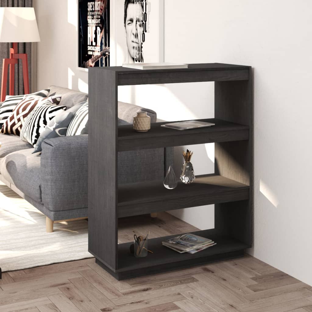 bogreol/rumdeler 80x35x103 cm massivt fyrretræ grå billede