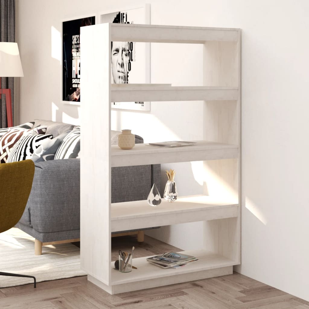 Bogreol/rumdeler i massivt fyrretræ - 80 × 35 × 135 cm, hvid