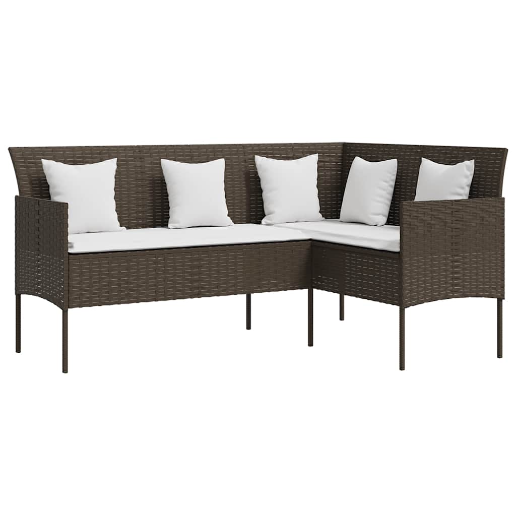 sofasæt med hynder 5 dele L-facon polyrattan brun