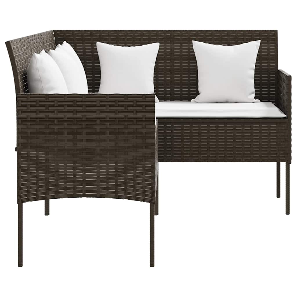 sofasæt med hynder 5 dele L-facon polyrattan brun