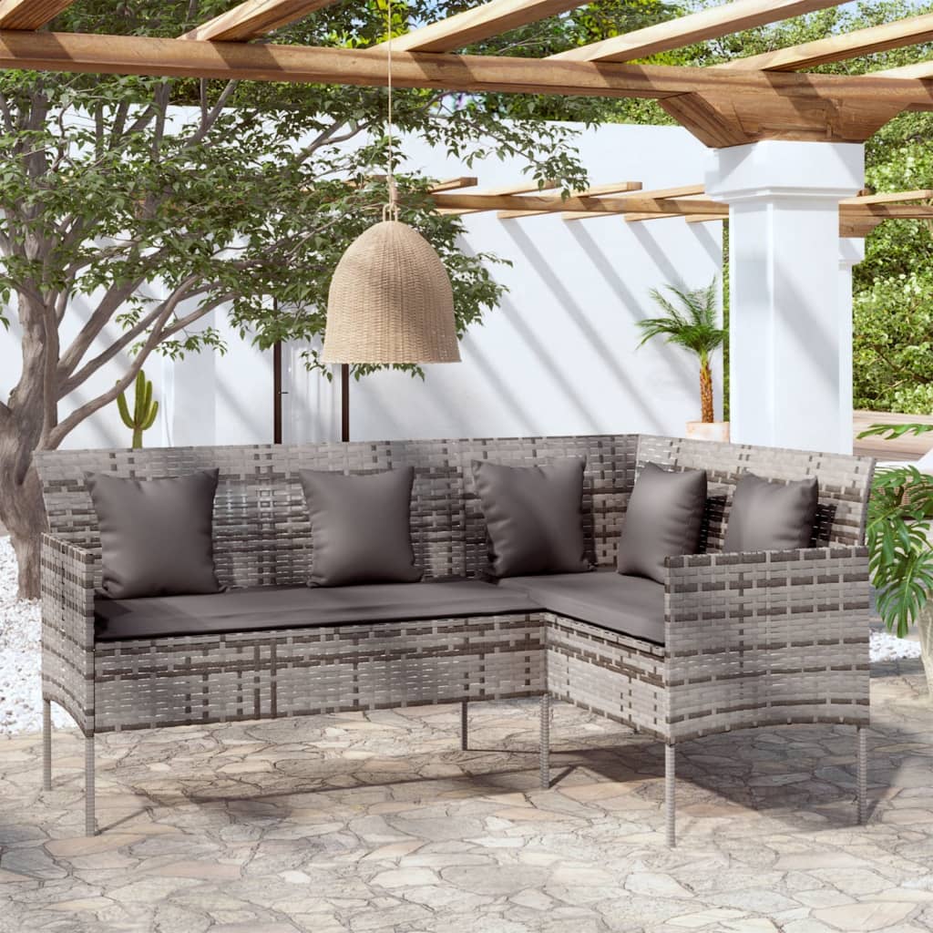 L-formet sofa med hynder polyrattan grå billede