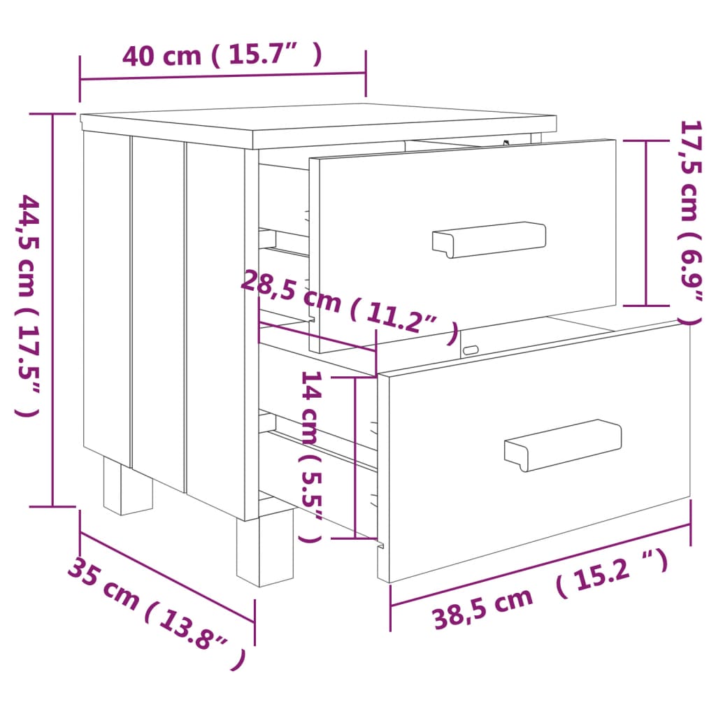 sengeskab HAMAR 2 stk. 40x35x44,5 cm massivt fyrretræ hvid