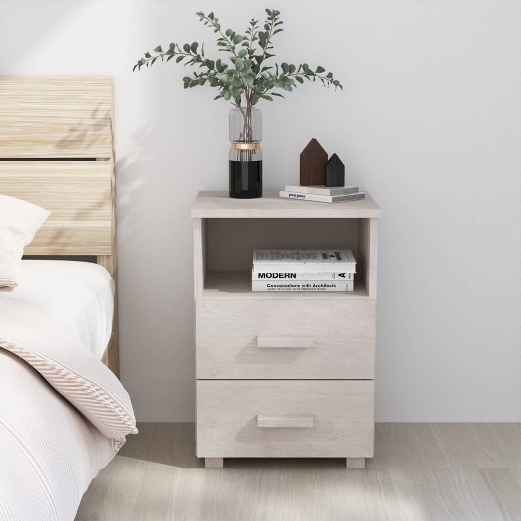 sengebord HAMAR 40x35x62 cm massivt fyrretræ hvid billede