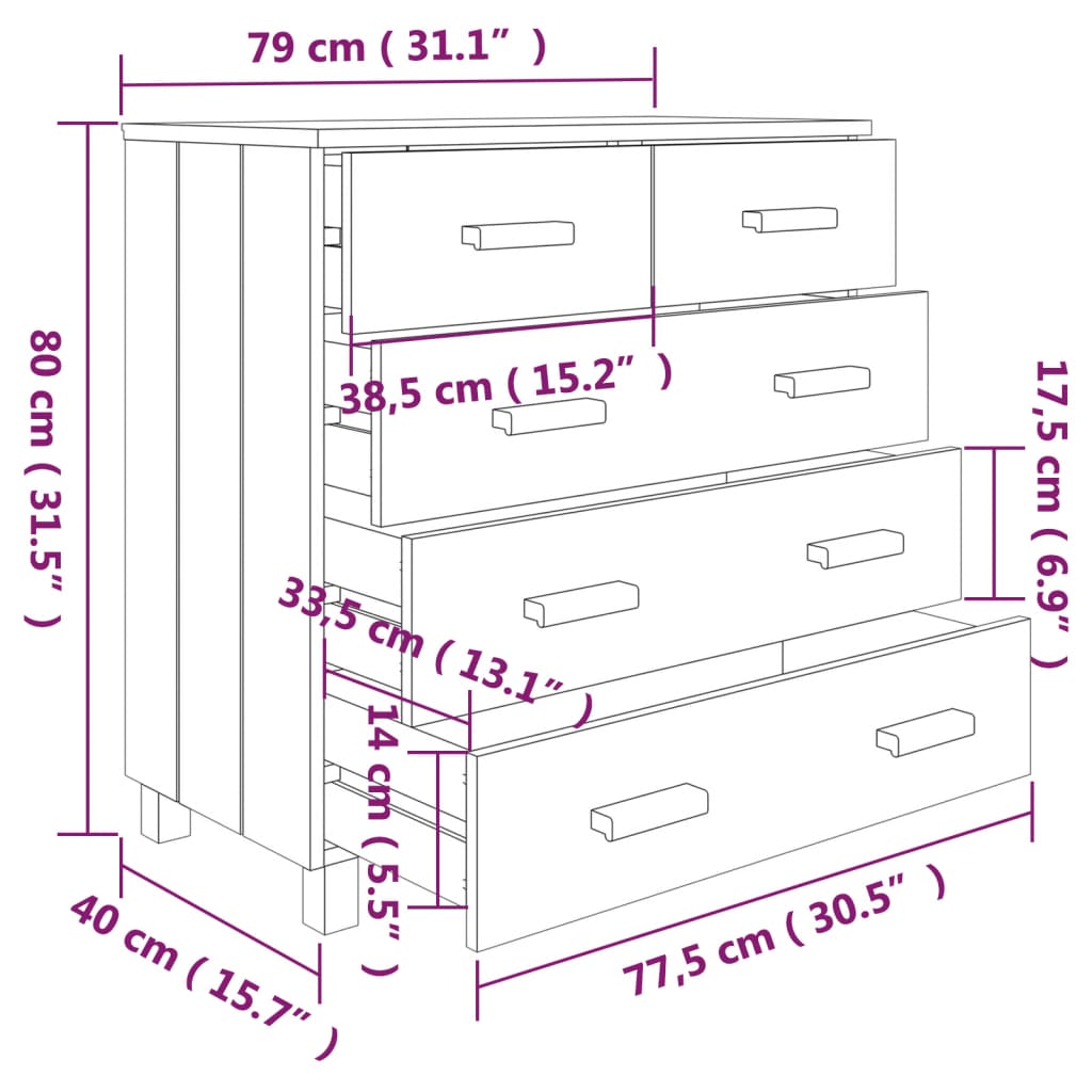skænk HAMAR 79x40x80 cm massivt fyrretræ lysegrå