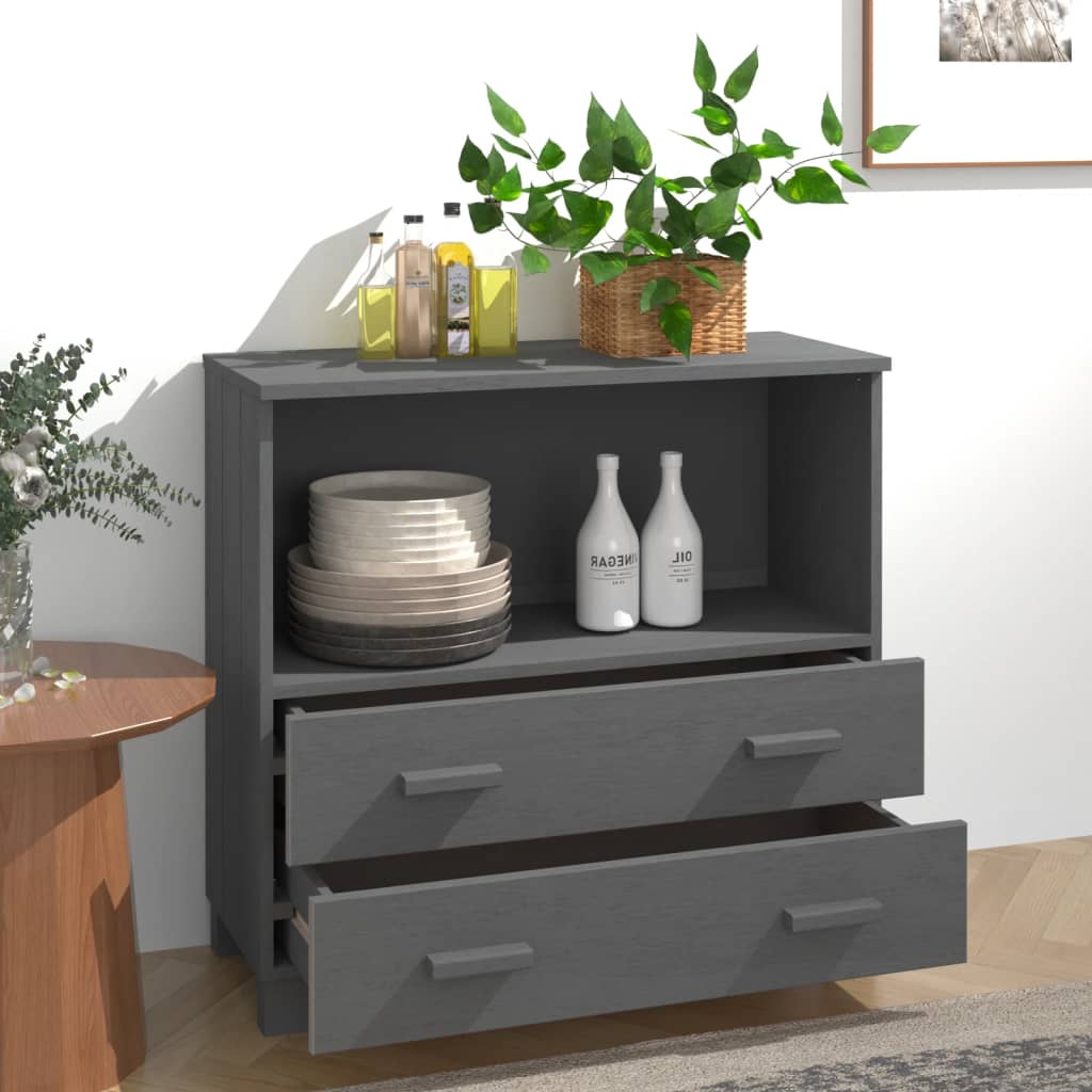 skænk HAMAR 85x35x80 cm massivt fyrretræ mørkegrå