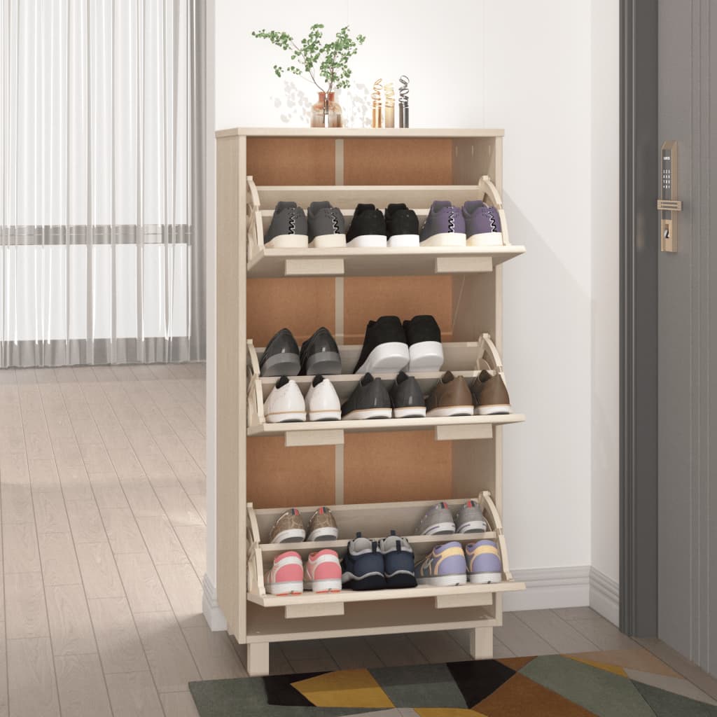 skoskab HAMAR 59,5x35x117 cm massivt fyrretræ honningbrun