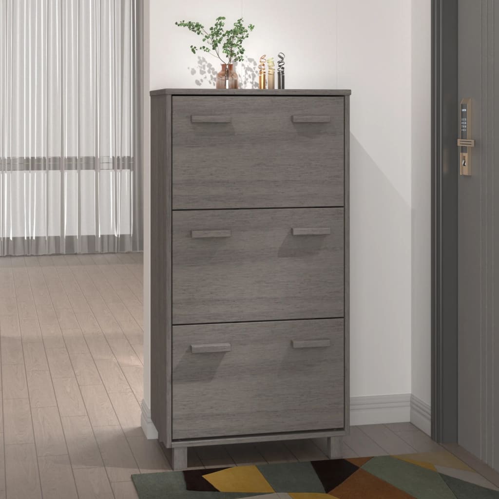 skoskab HAMAR 59,5x35x117 cm massivt fyrretræ lysegrå