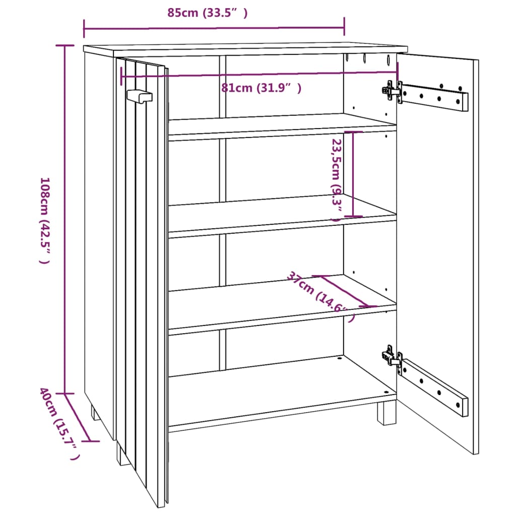 skoskab HAMAR 85x40x108 cm massivt fyrretræ honningbrun