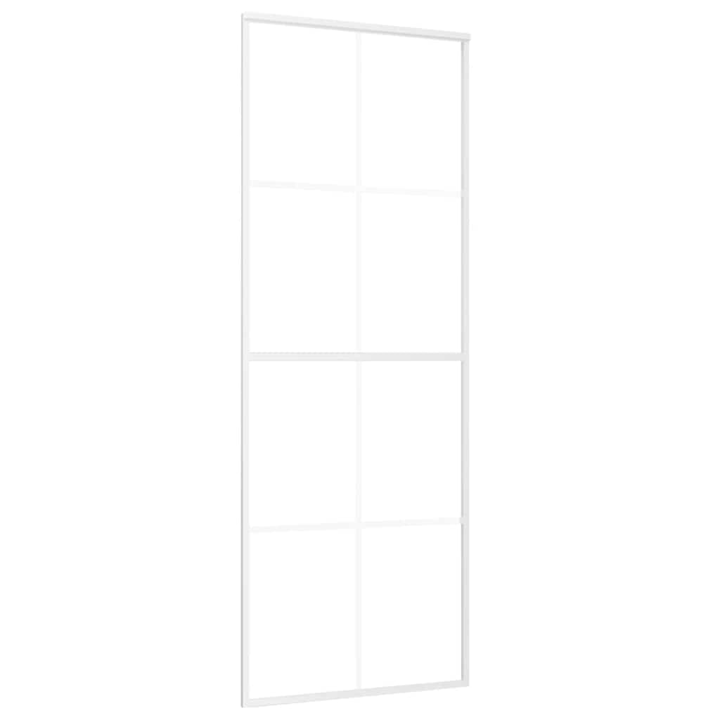 skydedør 76x205 cm hærdet matteret glas og aluminium hvid