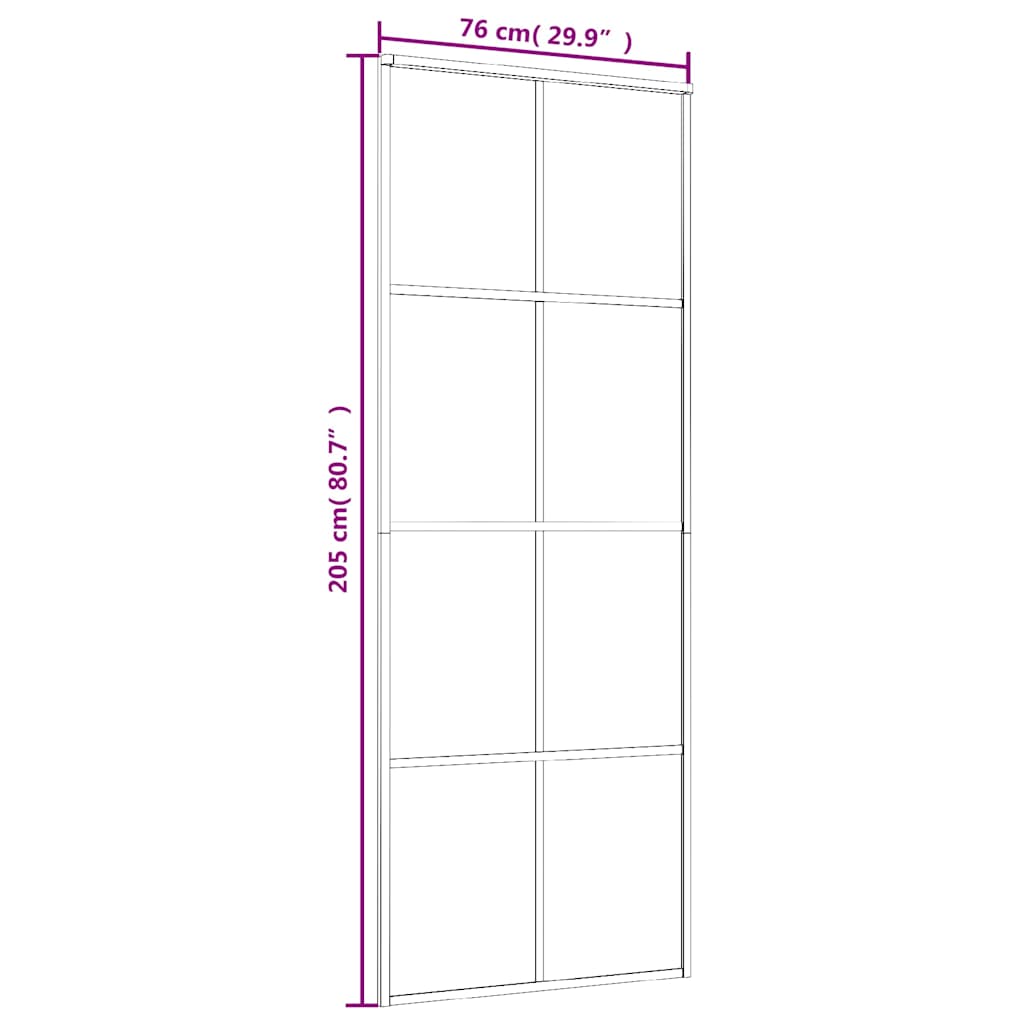 skydedør 76x205 cm hærdet matteret glas og aluminium hvid