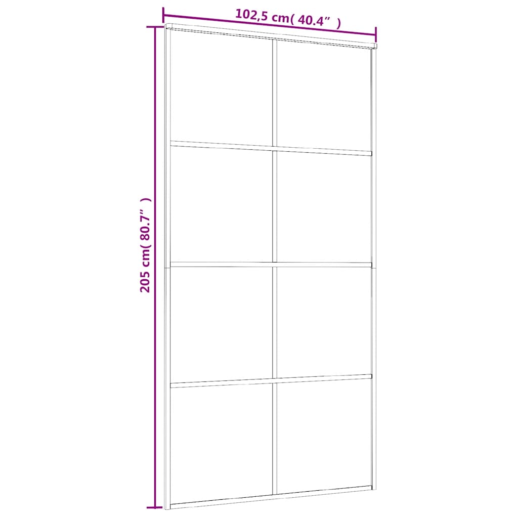 skydedør 102,5x205 cm hærdet matteret glas og aluminium hvid