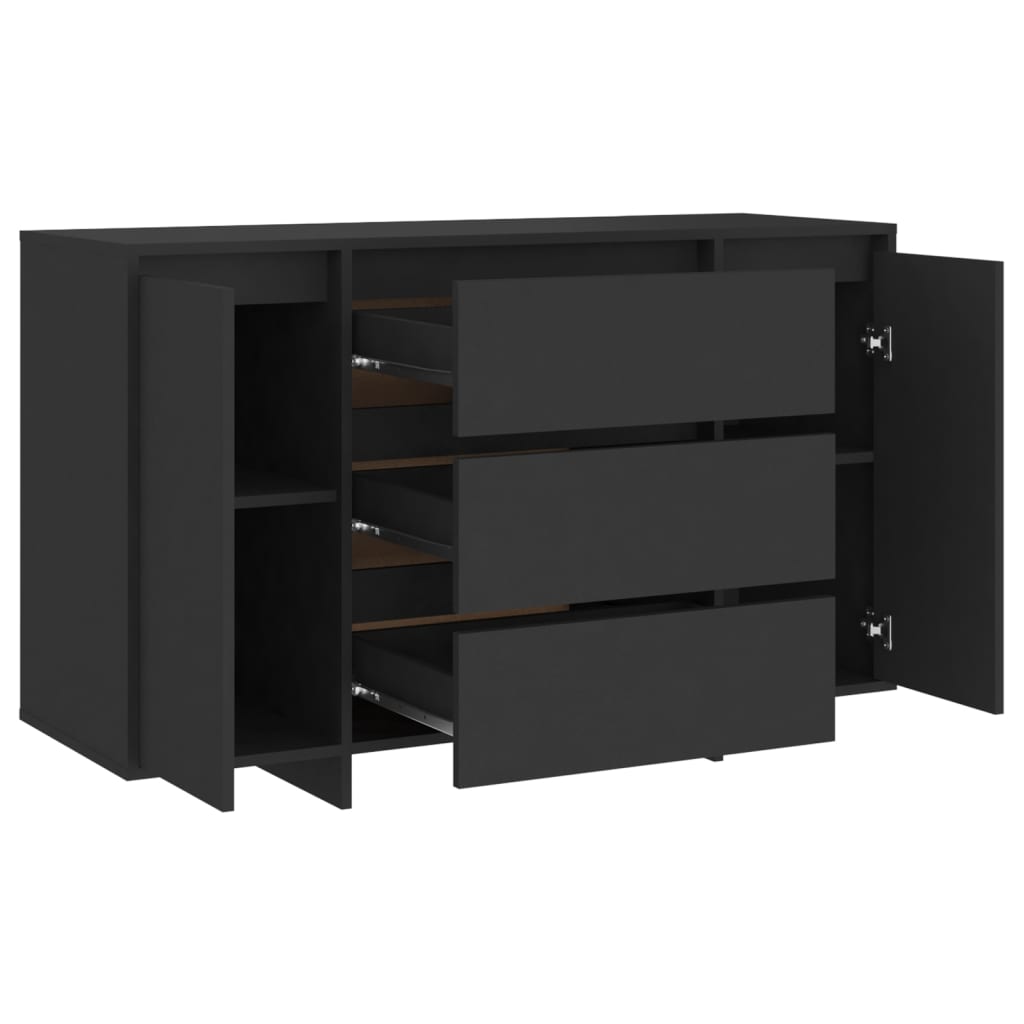 skænk med 3 skuffer 120x41x75 cm konstrueret træ sort
