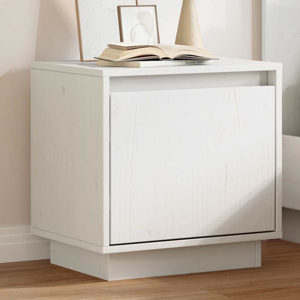 sengebord 40x30x40 cm massivt fyrretræ hvid billede