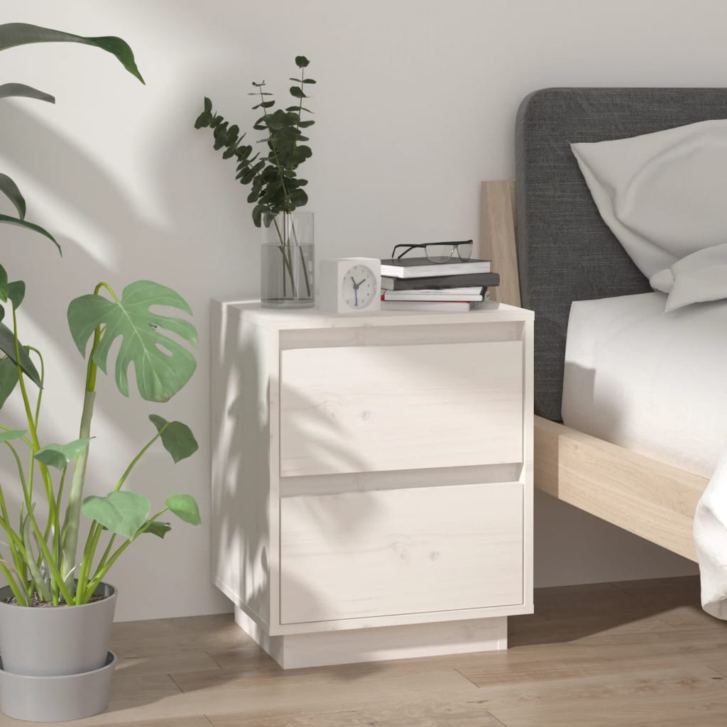 sengebord 40x35x50 cm massivt fyrretræ hvid billede