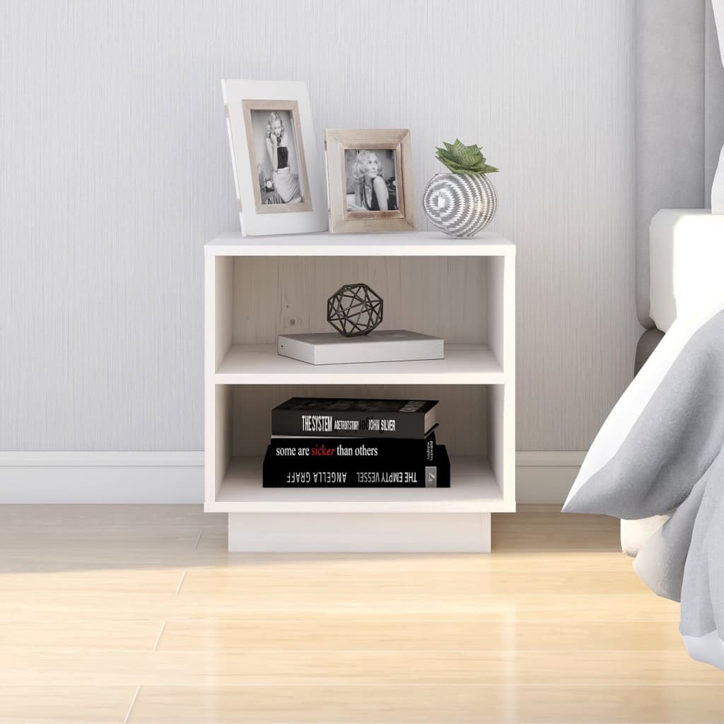 sengebord 40x34x40 cm massivt fyrretræ hvid billede