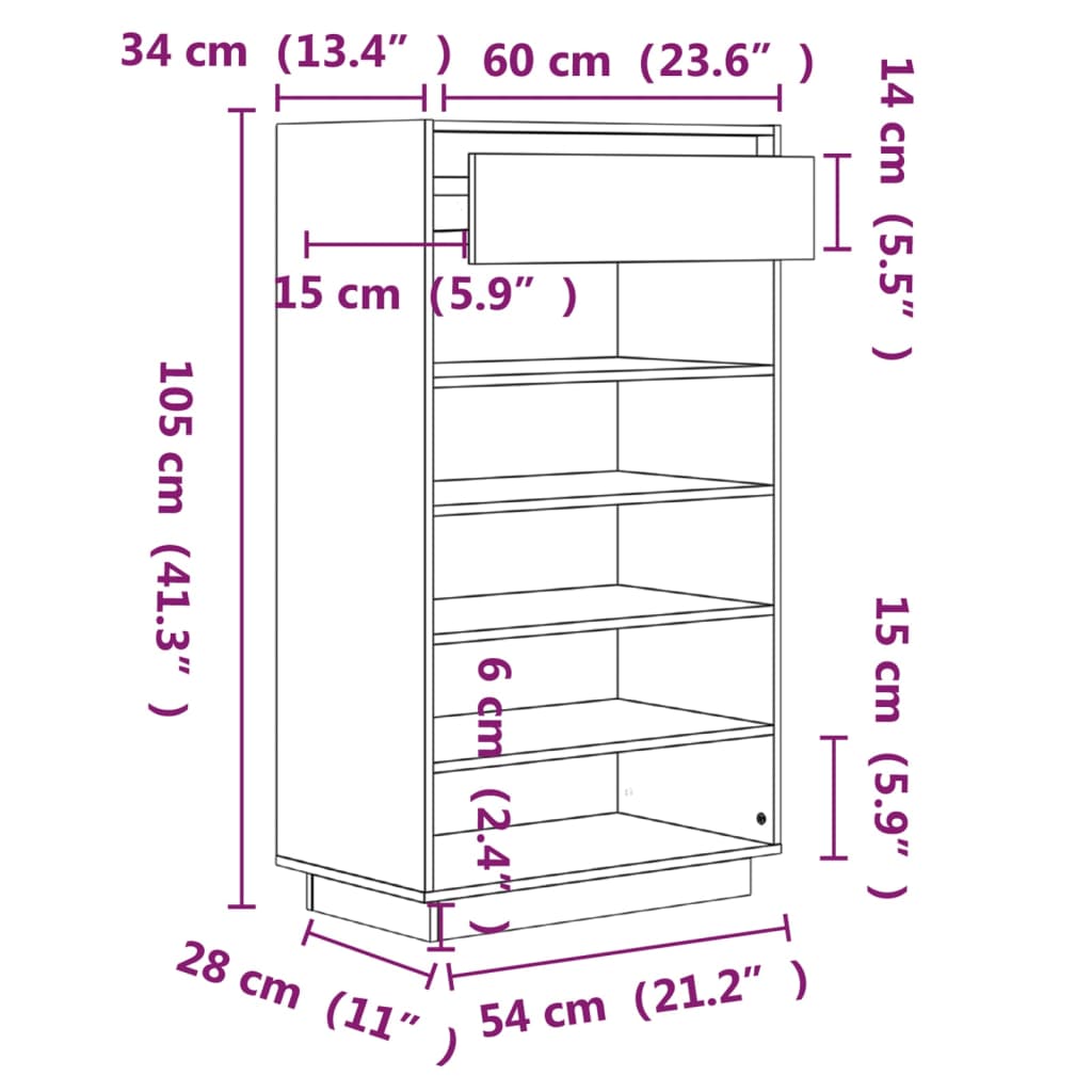 skoreol 60x34x105 cm massivt fyrretræ