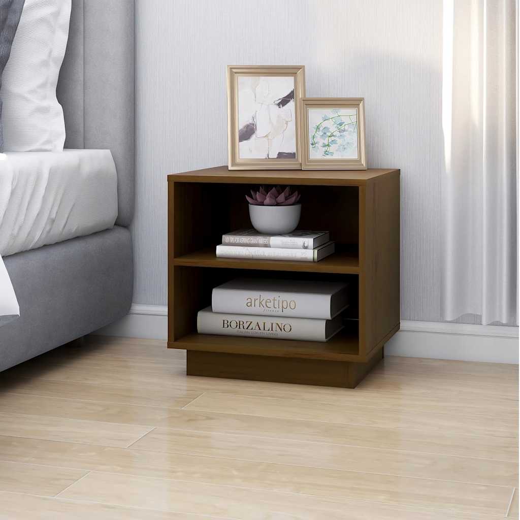 sengeborde 2 stk. 40x34x40 cm massivt fyrretræ gyldenbrun