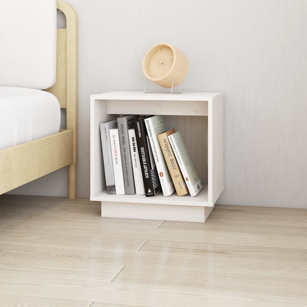 sengebord 40x30x40 cm massivt fyrretræ hvid billede