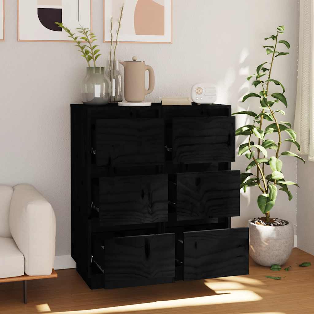 skænke 2 stk. 32x34x75 cm massivt fyrretræ sort