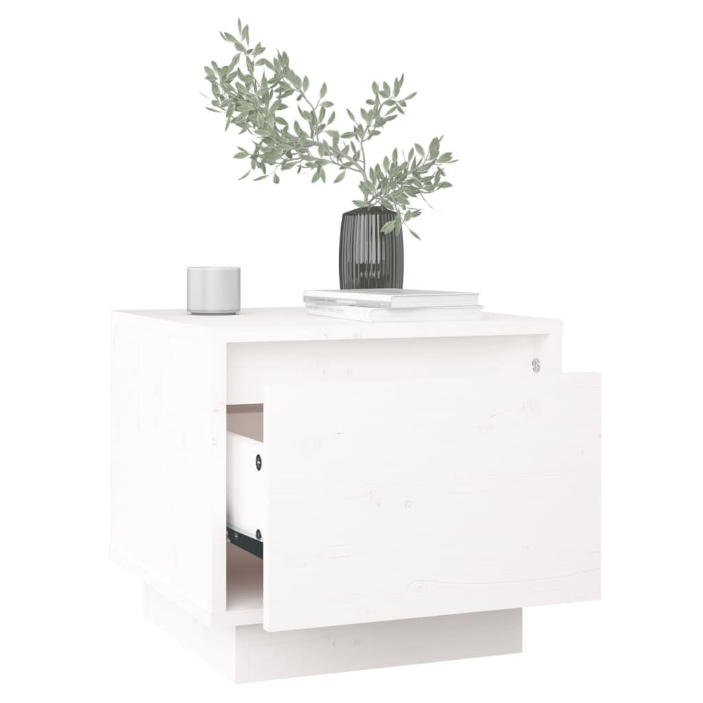 sengebord 35x34x32 cm massivt fyrretræ hvid