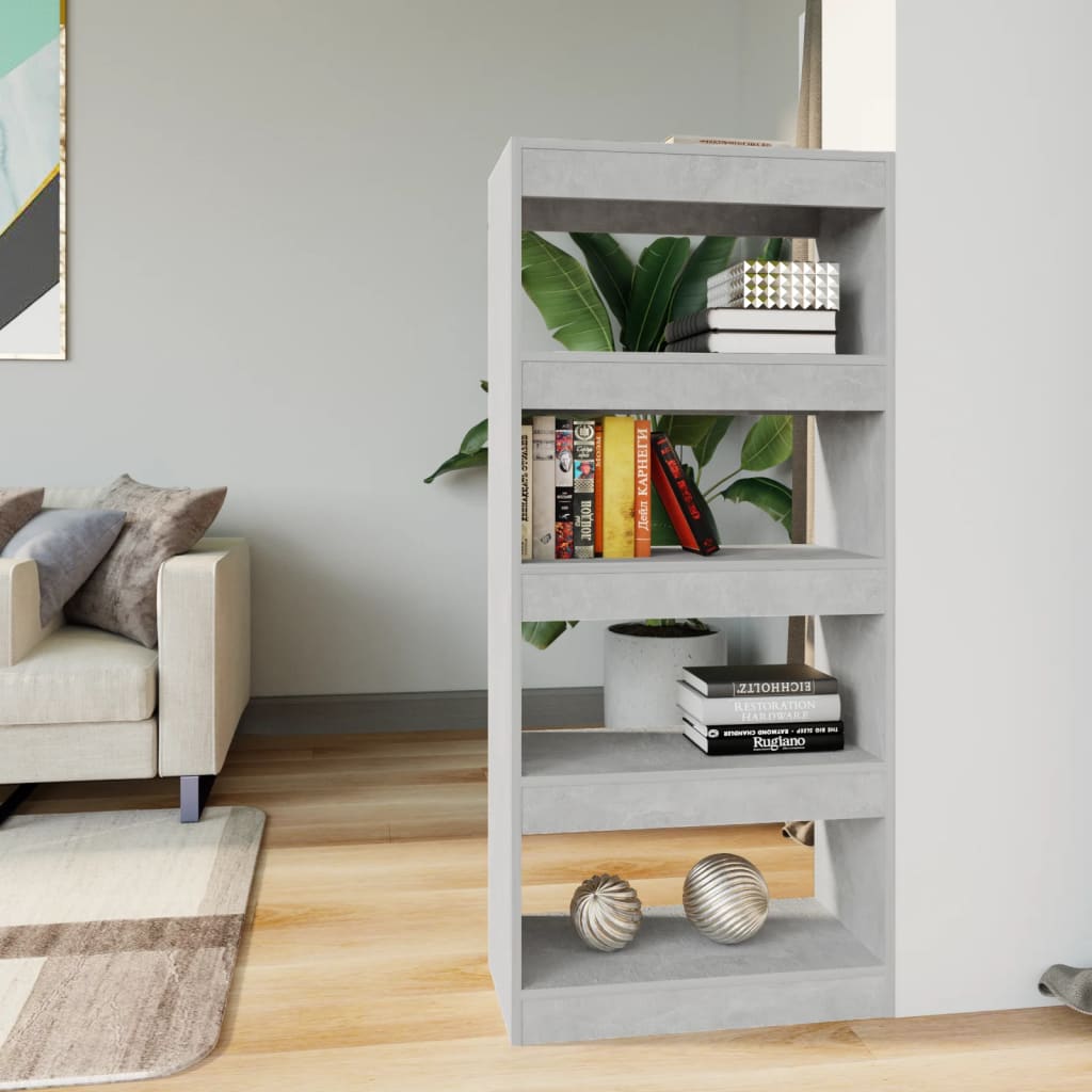bogreol/rumdeler 60x30x135 cm konstrueret træ betongrå billede