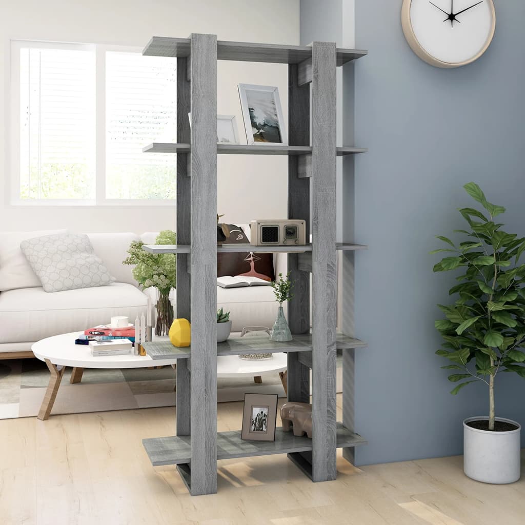 bogreol/rumdeler 80x30x160 cm konstrueret træ grå sonoma-eg billede
