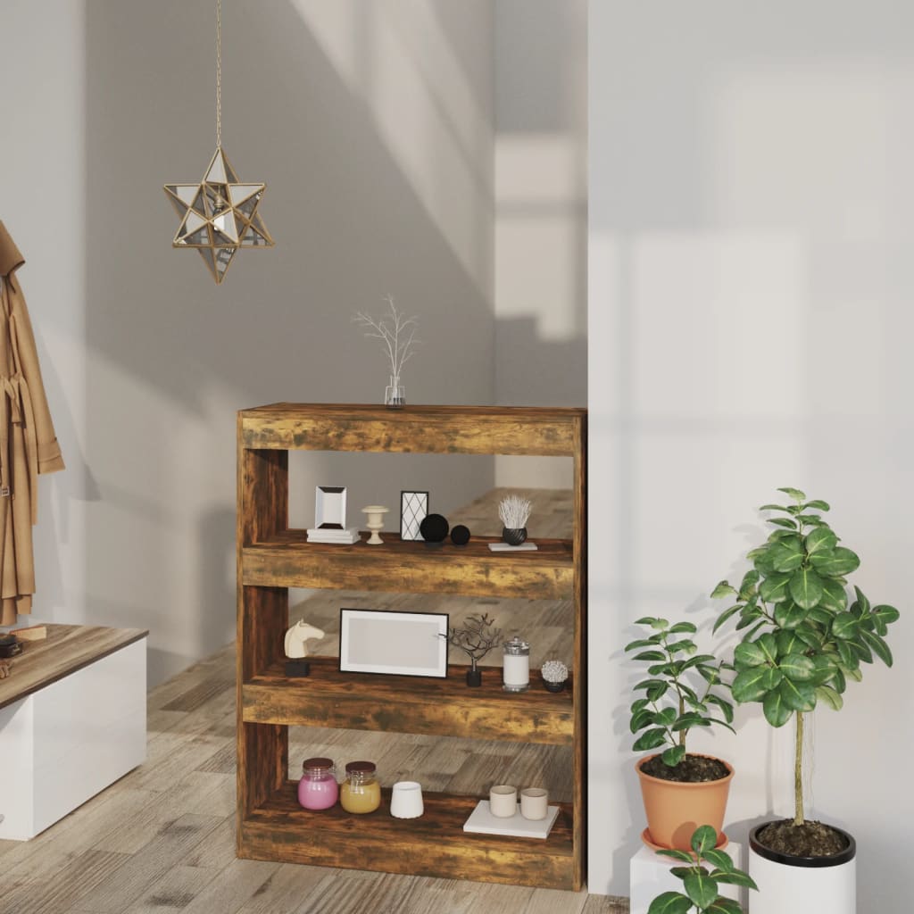 bogreol/rumdeler 80x30x103 cm konstrueret træ røget egetræ billede