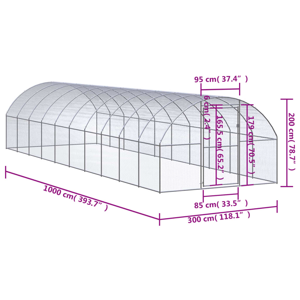 hønsehus 3x10x2 m galvaniseret stål