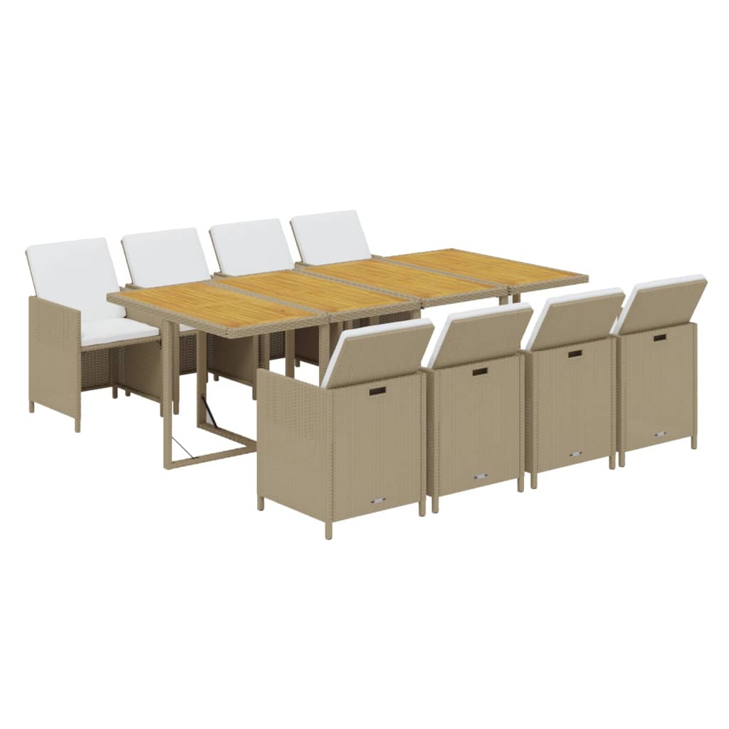 spisebordssæt til haven 9 dele med hynder polyrattan beige