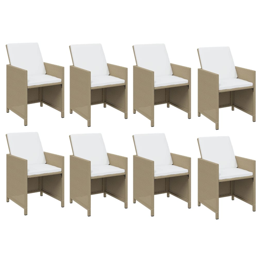 spisebordssæt til haven 9 dele med hynder polyrattan beige