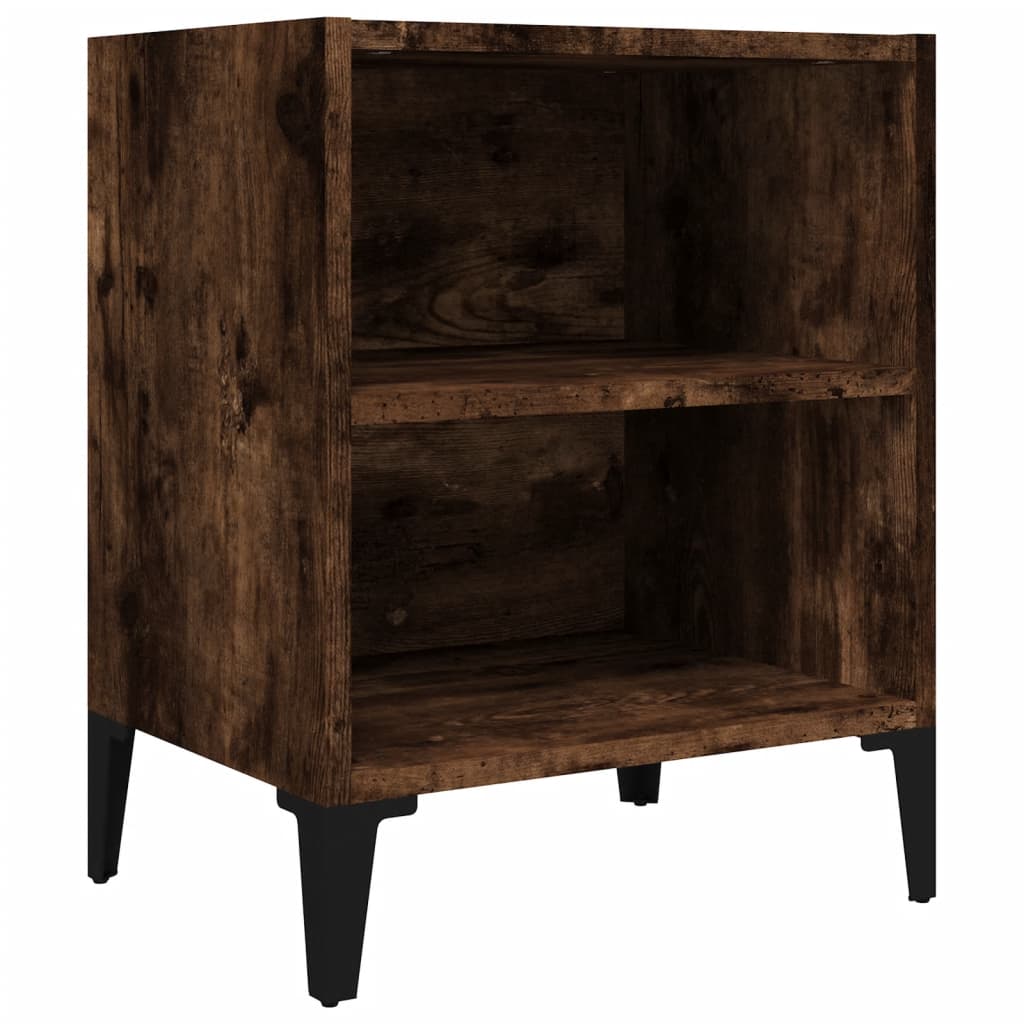 sengebord med metalben 40x30x50 cm røget egetræsfarve