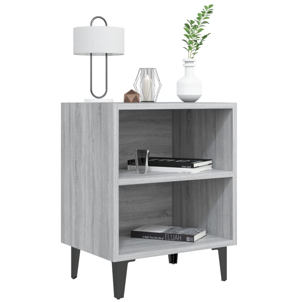 sengebord med metalben 40x30x50 cm grå sonoma-eg