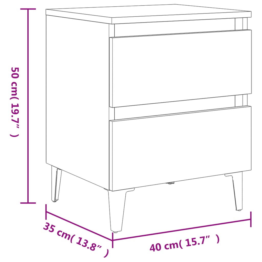 sengeborde 2 stk. med metalben 40x35x50 cm røget egetræsfarve