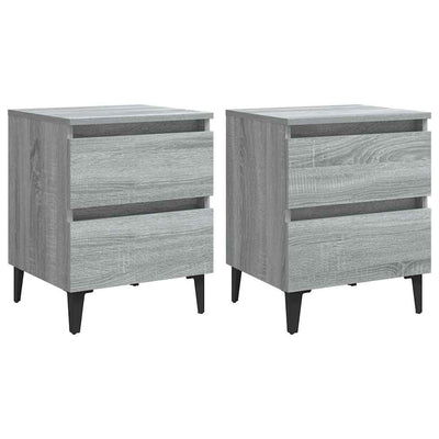 sengeborde 2 stk. med metalben 40x35x50 cm grå sonoma-eg