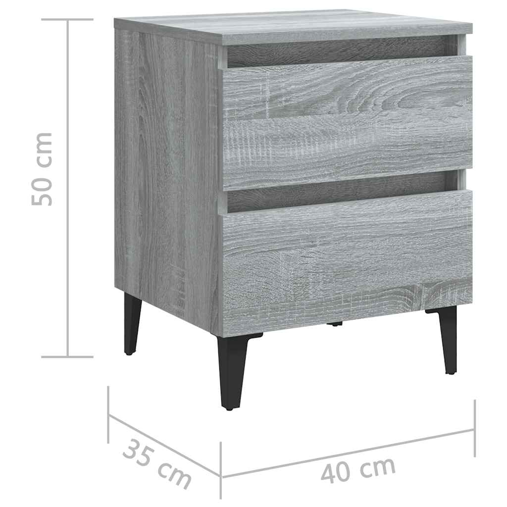 sengeborde 2 stk. med metalben 40x35x50 cm grå sonoma-eg