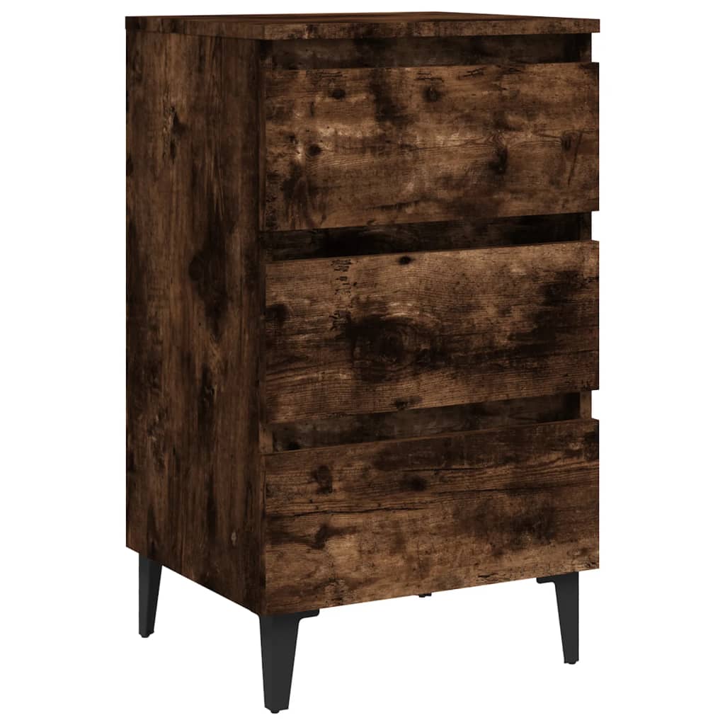 sengebord med metalben 40x35x69 cm røget egetræsfarve