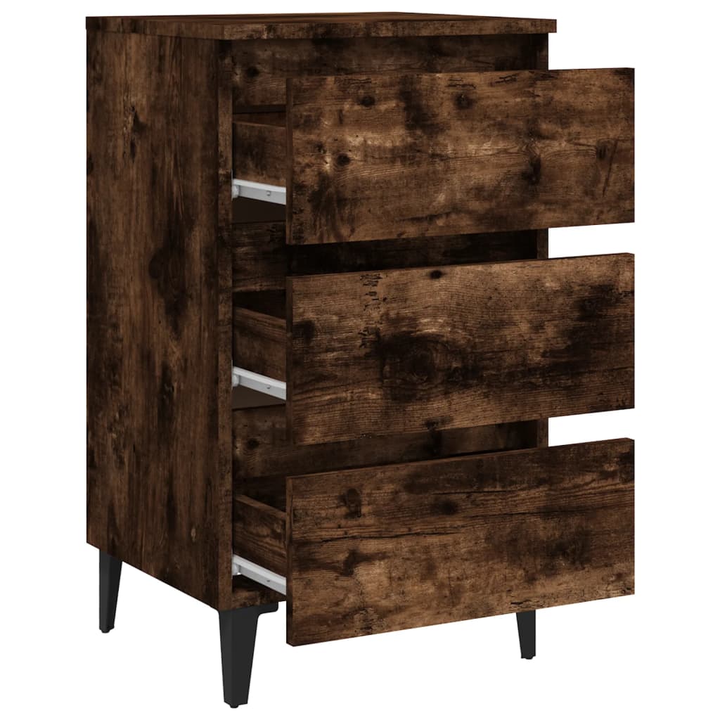 sengebord med metalben 40x35x69 cm røget egetræsfarve