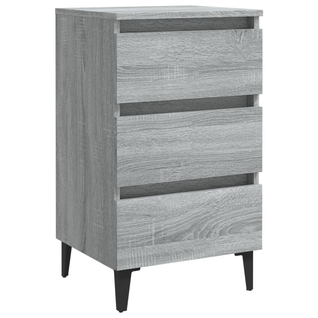 sengebord med metalben 40x35x69 cm grå sonoma-eg
