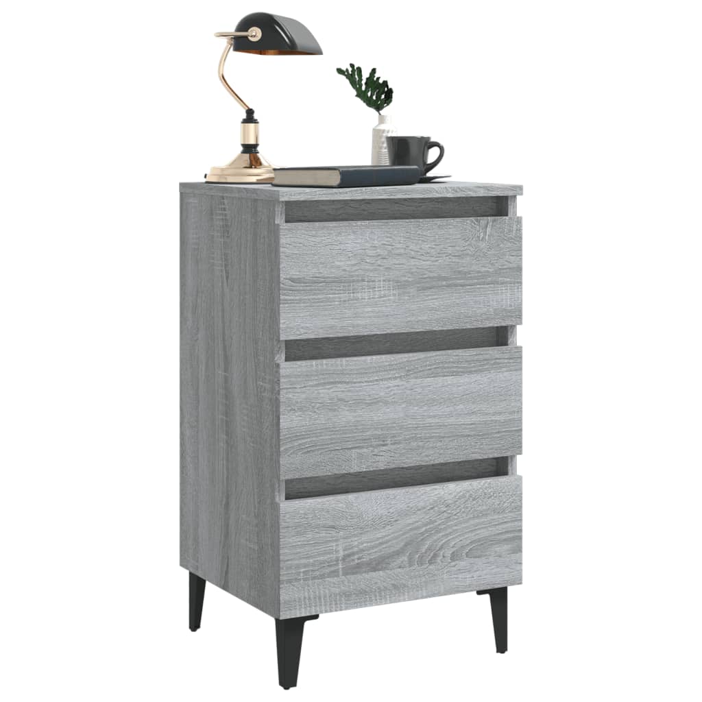 sengebord med metalben 40x35x69 cm grå sonoma-eg