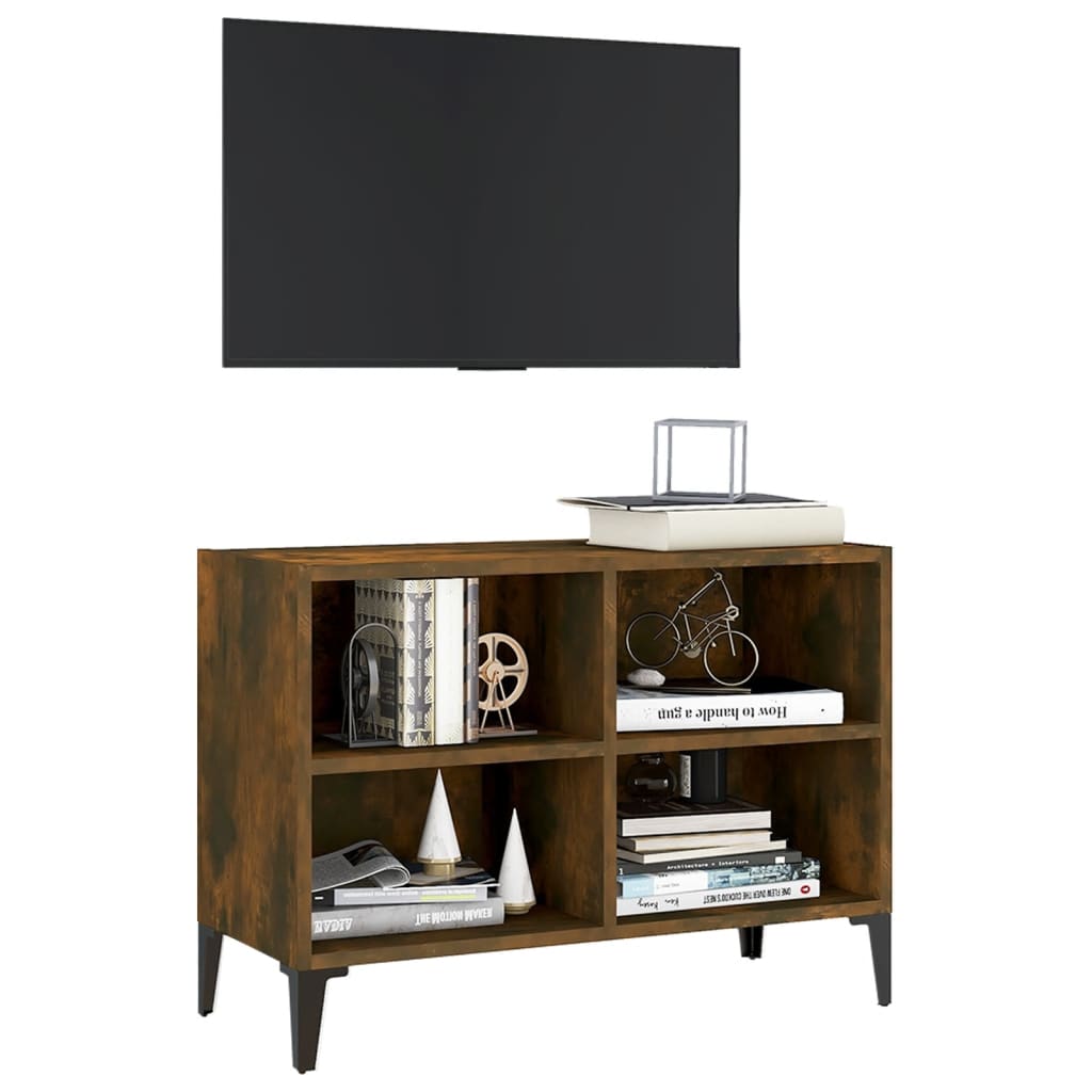 tv-bord med metalben 69,5x30x50 cm røget eg
