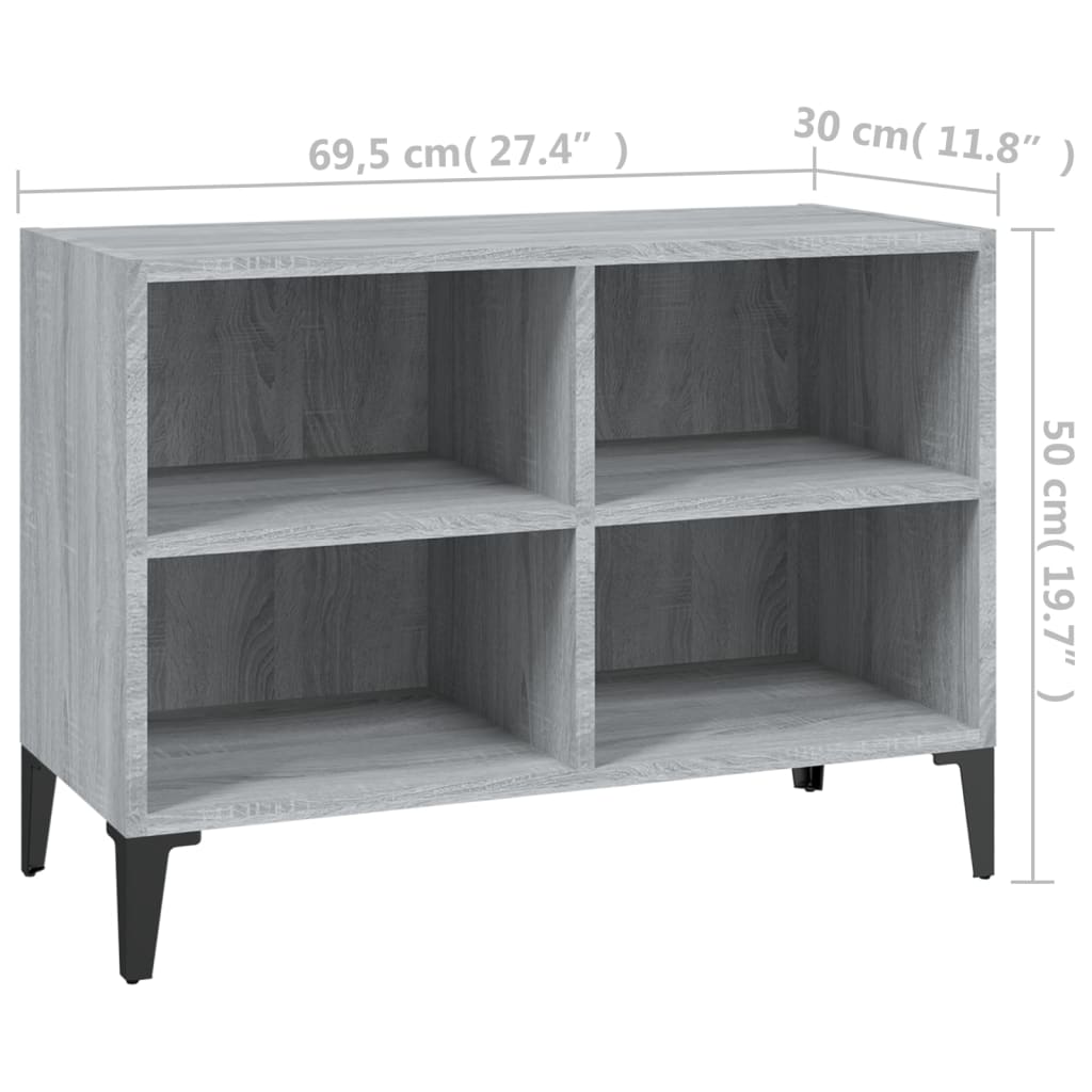tv-bord med metalben 69,5x30x50 cm grå sonoma-eg