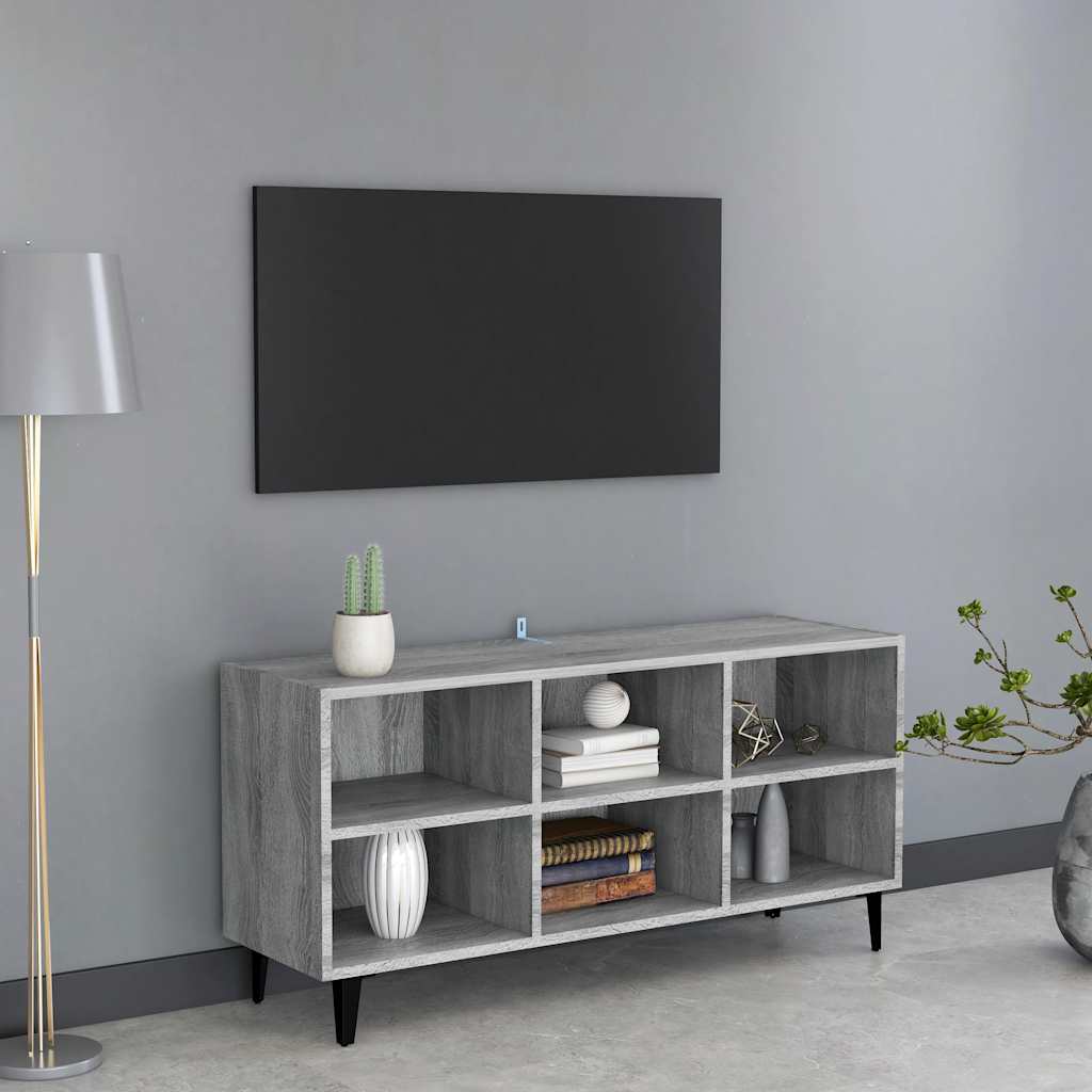 tv-bord med metalben 103,5x30x50 cm grå sonoma-eg