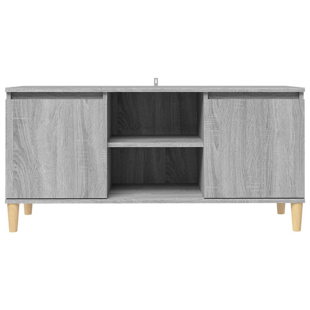 tv-bord med massive træben 103,5x35x50 cm grå sonoma-eg
