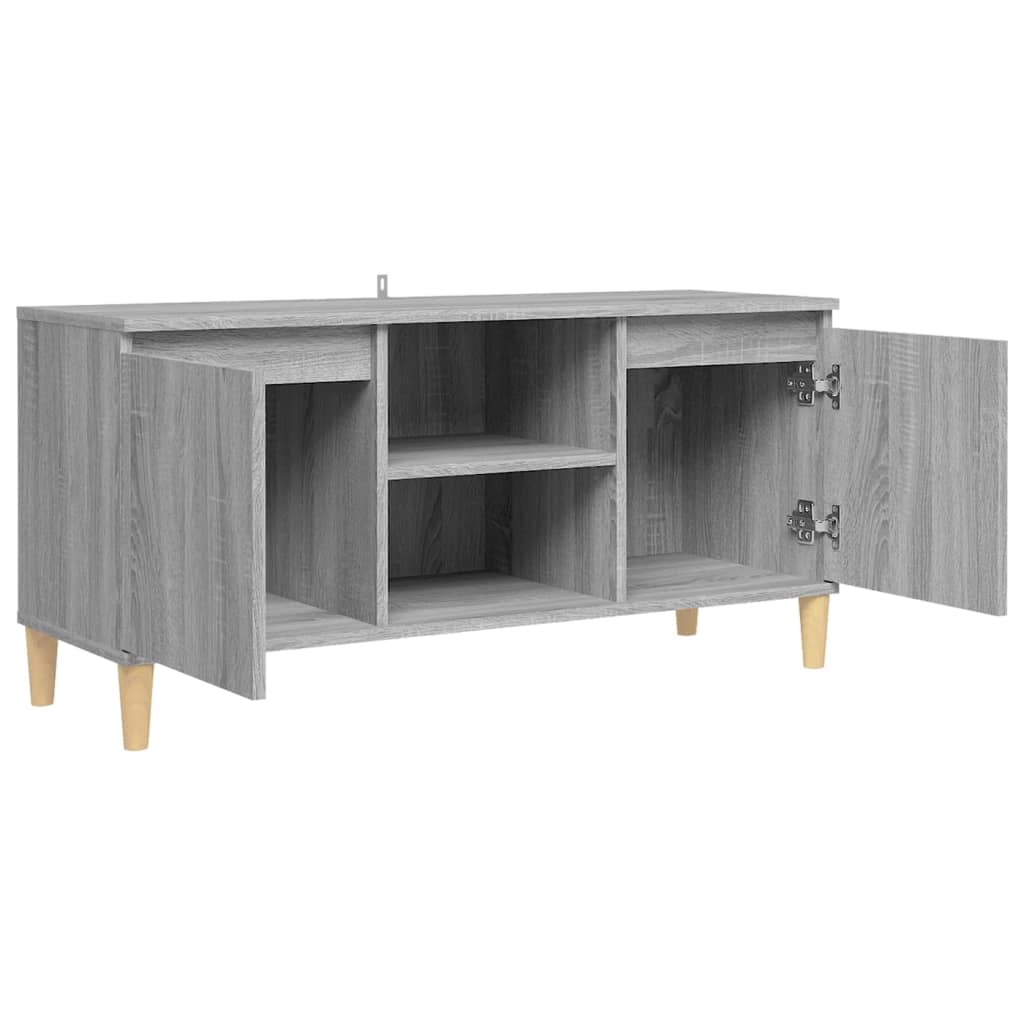 tv-bord med massive træben 103,5x35x50 cm grå sonoma-eg