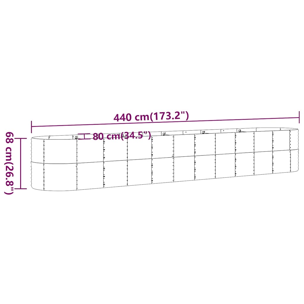 plantekasse 440x80x68 cm galvaniseret stål brun