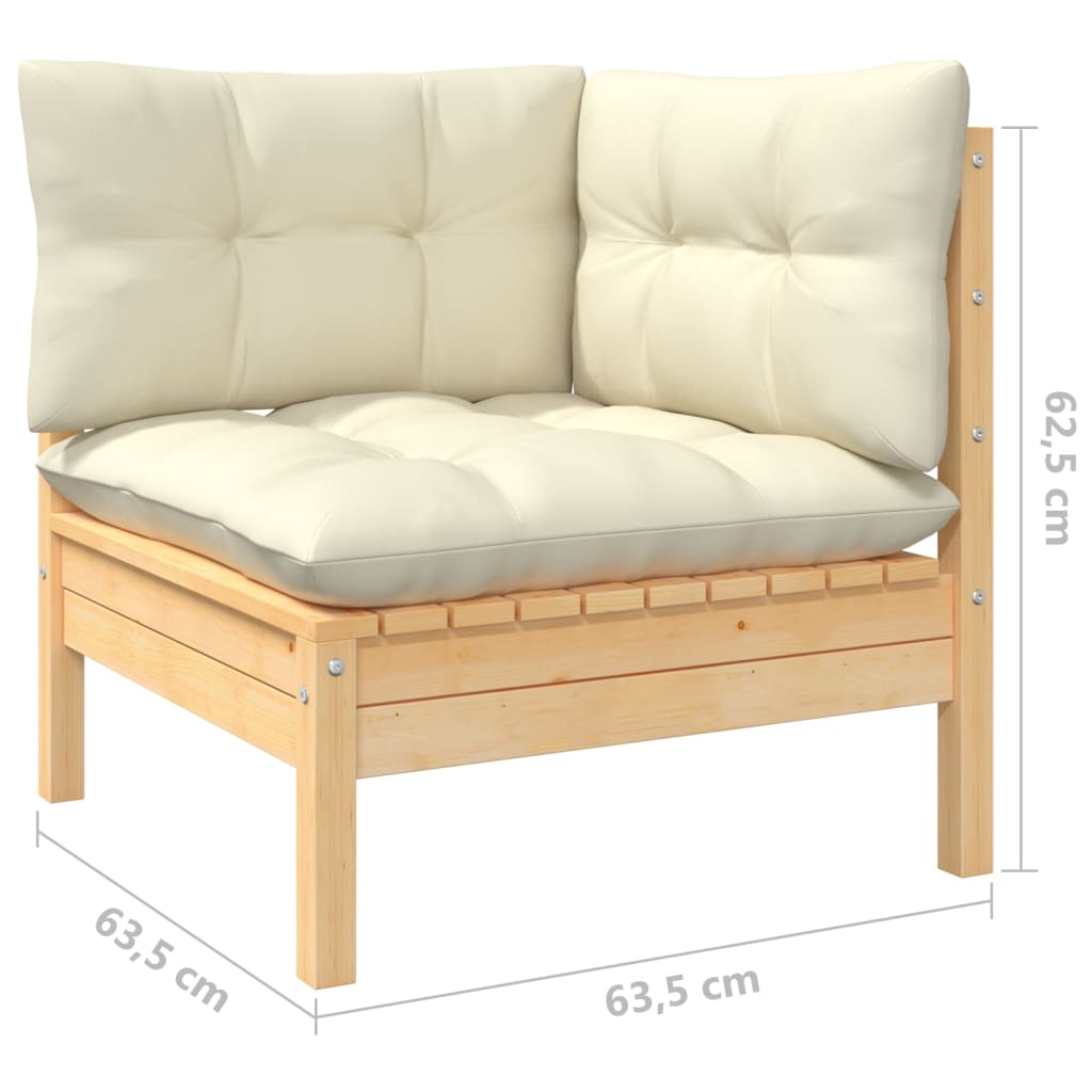 loungesæt til haven 9 dele cremefarvede hynder fyrretræ