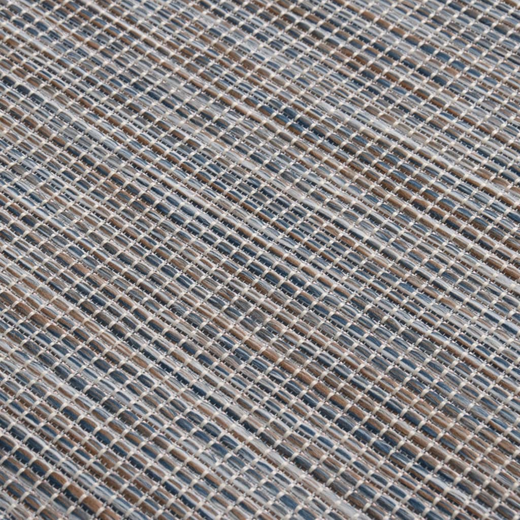 fladvævet udendørstæppe 80x150 cm brun og blå