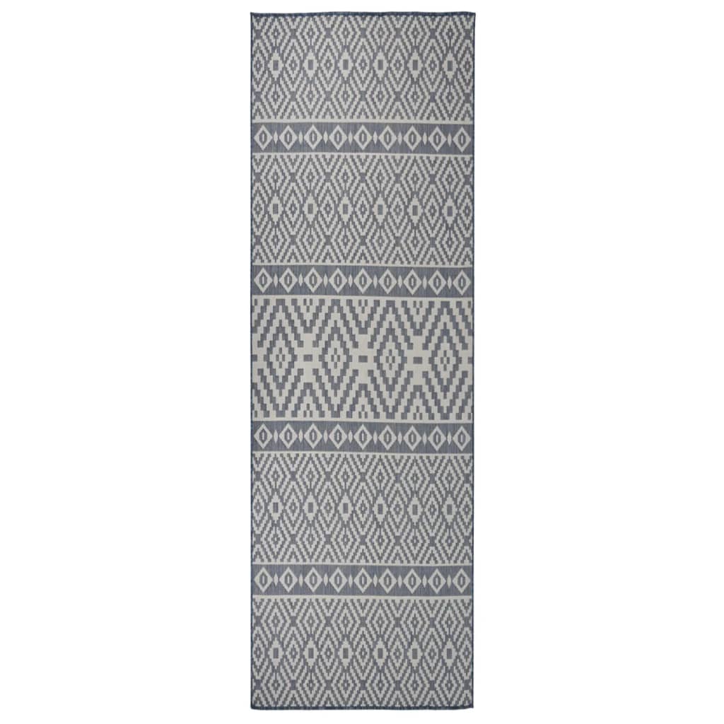 fladvævet udendørstæppe 80x250 cm stribet blå billede
