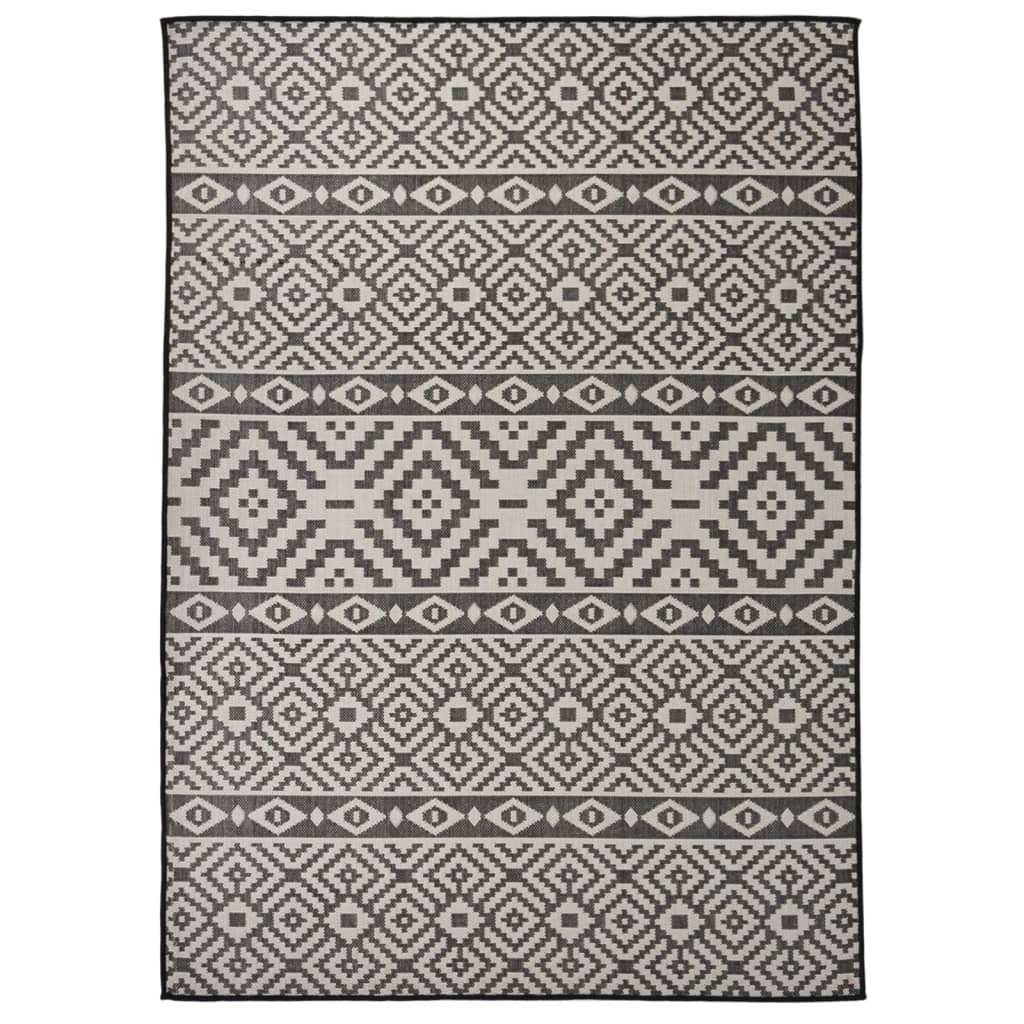 fladvævet udendørstæppe 120x170 cm stribet sort billede